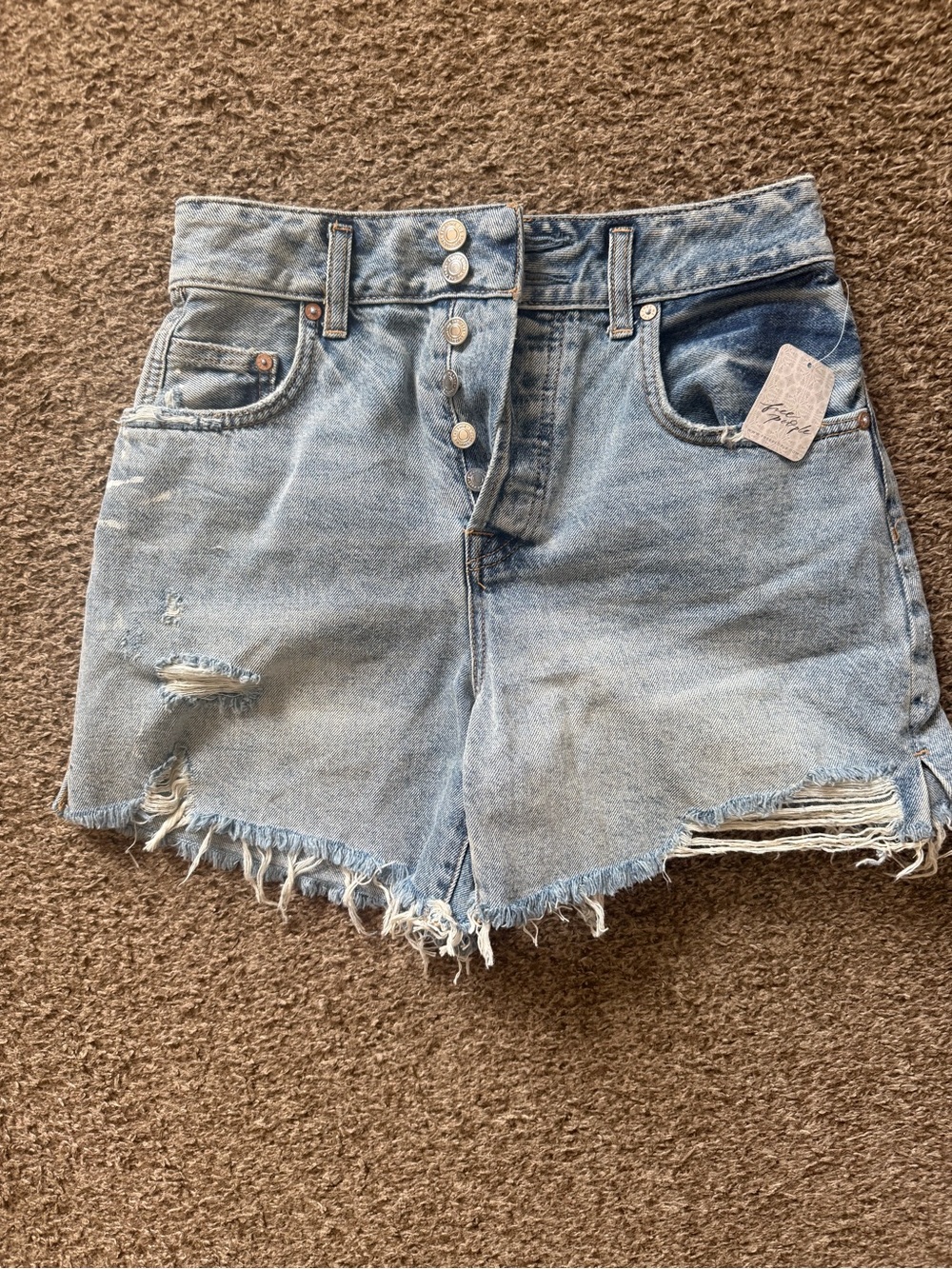Free People Light Blue Distressed High-Waist Denim Shorts